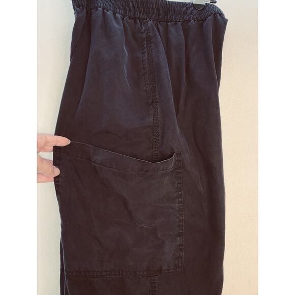 XL Hunter & Brown Pants Womens Flowy Black Elastic Pull On 3 Leg Patch Pockets - Picture 2 of 13